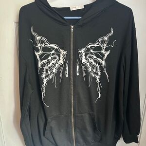 Romwe girls Large black zip up hooded sweater with front pockets